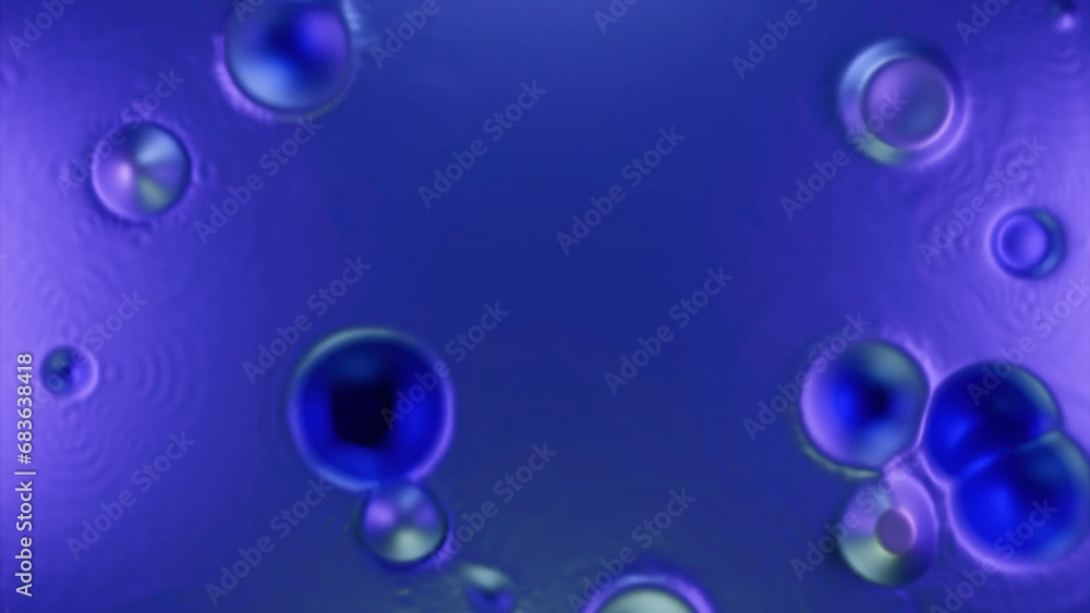 Abstract falling drops of water on a blue background. Design. Cartoon style, colorful round shaped drops.