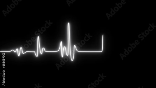 Glowing heartbeat rate and pulse animation on black screen. neon heartbeat animation. Life line - cardiogram. EKG monitoring in an emergency. Electrocardiogram, or ECG. End of the life-beat line. photo
