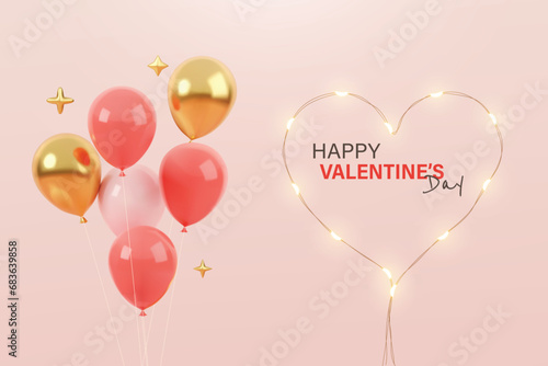 Valentine's day sale background with realistic and shine balloons are available for use online shopping website or social media advertising. Realis tic balloon Vector.