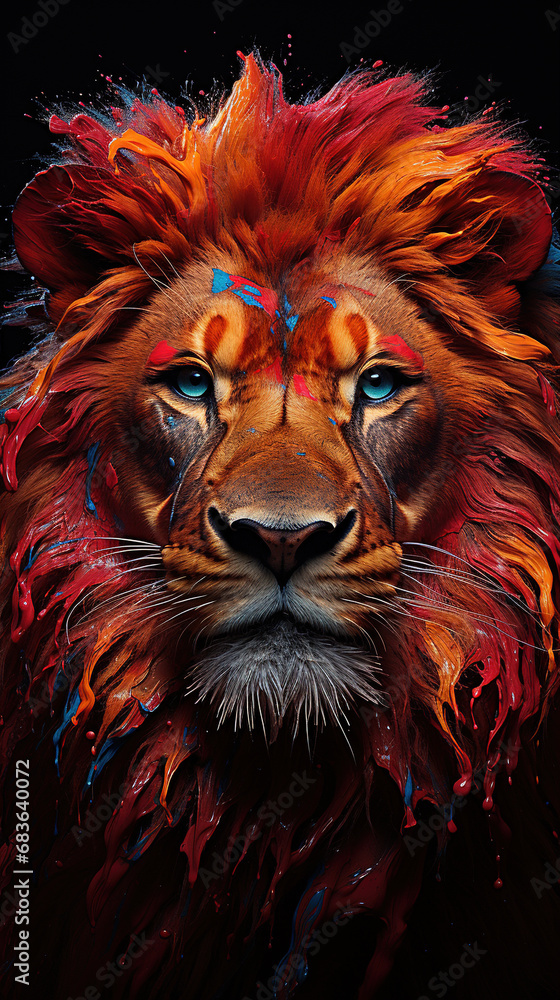 Portrait Calm and Confidence Lion Head Oil Painting Background