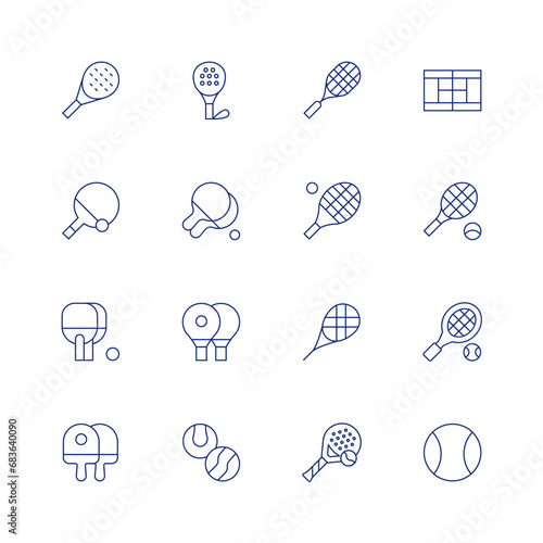 Tennis line icon set on transparent background with editable stroke. Containing paddle, ping pong, racket, tennis, table tennis, tennis ball, tennis racket, paddle tennis racket, squash, tennis court.