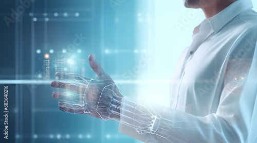 Digital Transformation in Healthcare: Future Medical Images Unveiled,businessman touching virtual screen.AI Generative 