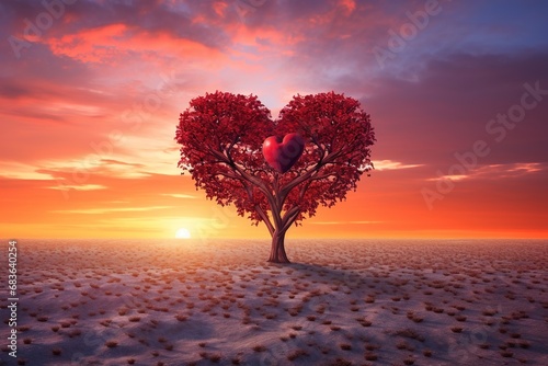 Valentine s day background with red heart tree 