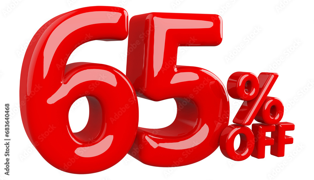 Discount 65 Percent Off Sale Red Number 3D Render Discount 65 Percent Off Sale Red Number 3D Render