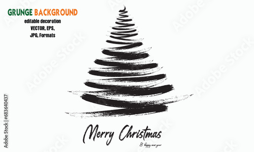 Hand drawn Christmas tree isolated on a white background. Ink vector illustration. Abstract vector line. Modern brush calligraphy.eps8