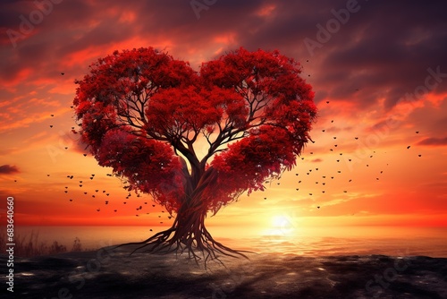Valentine's day background with red heart tree 