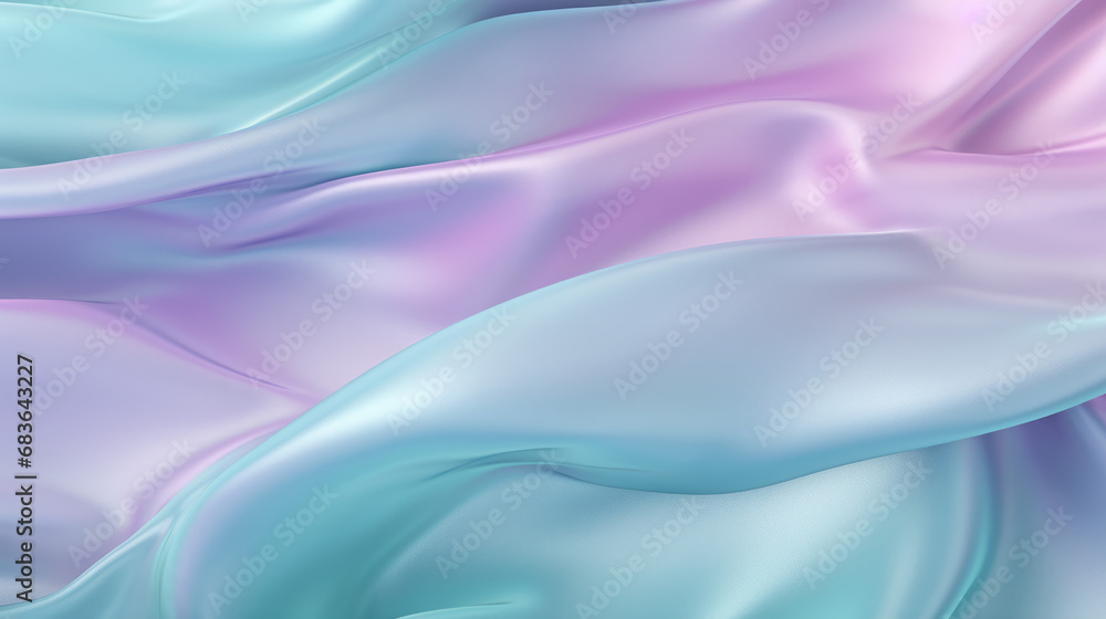 Beautiful silk flowing swirl of pastel gentle calming aqua color and light purple cloth background
