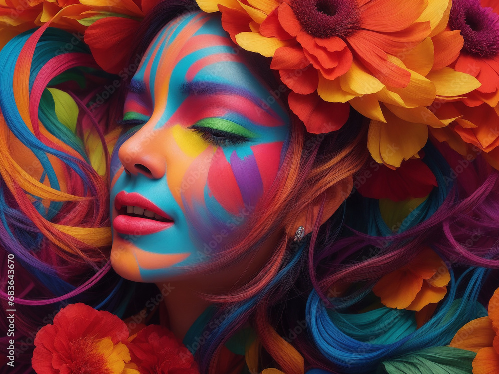 art and abstract portrait of modern colorful women 