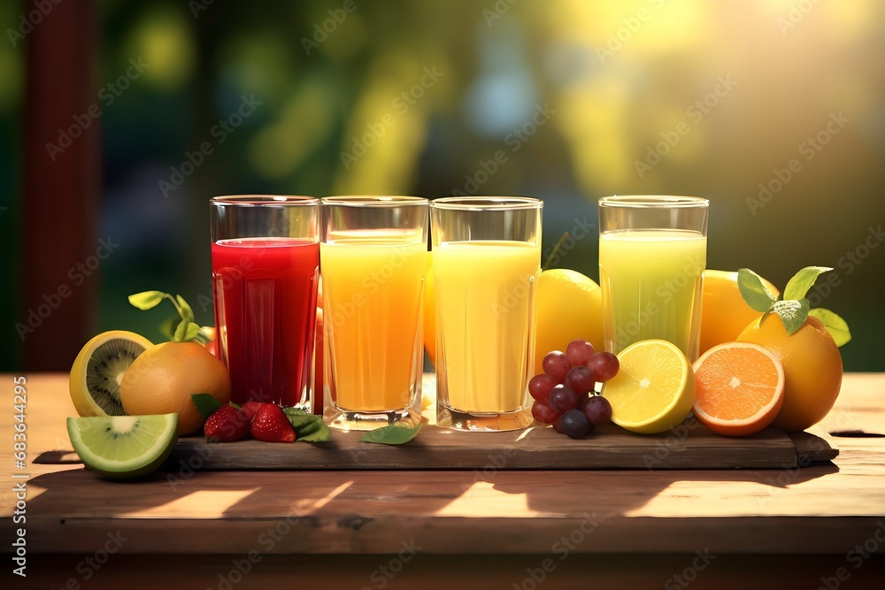 Various drinks with different fruits and syrups on a wooden table Various drinks with different fruits and syrups on a wooden table
