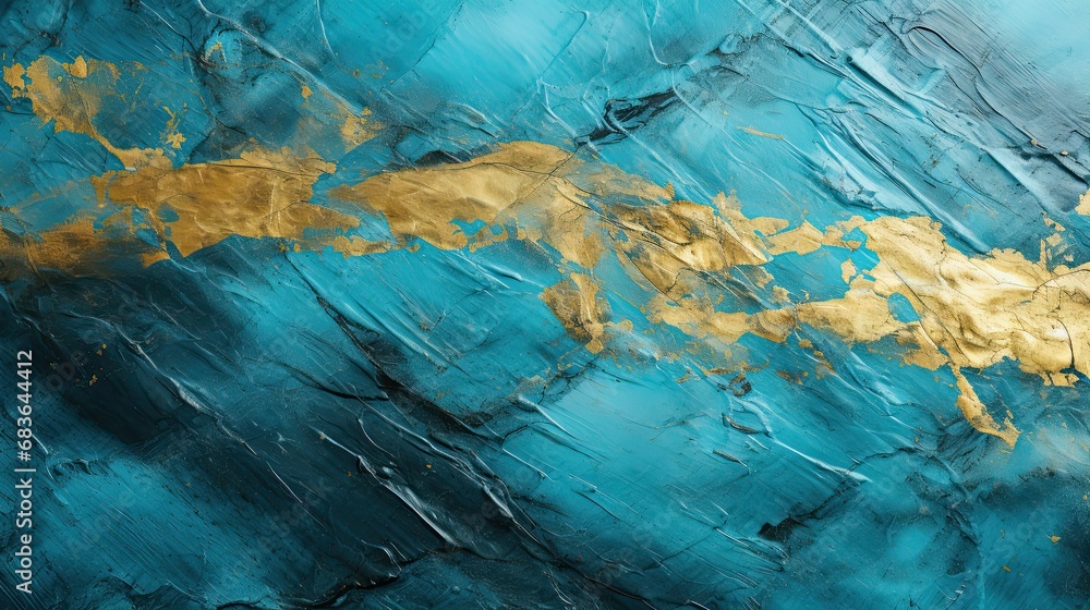 Fototapeta premium Uniform Cyan Texture with a Stroke of Gold Paint