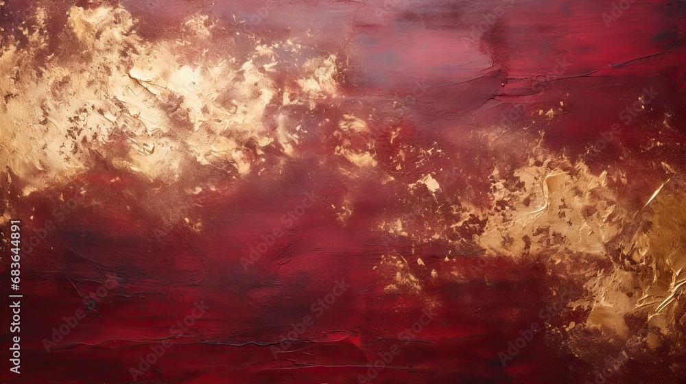 Fototapeta premium Uniform maroon texture with a stroke of gold paint