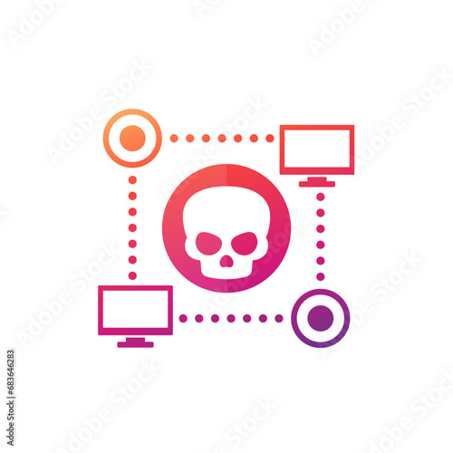 Botnet icon, bot attack, malware in computer network