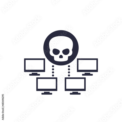 Botnet icon, malware in computer network or bot attack