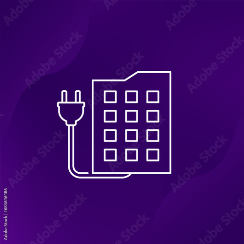 All-Electric buildings line icon with electric plug, vector