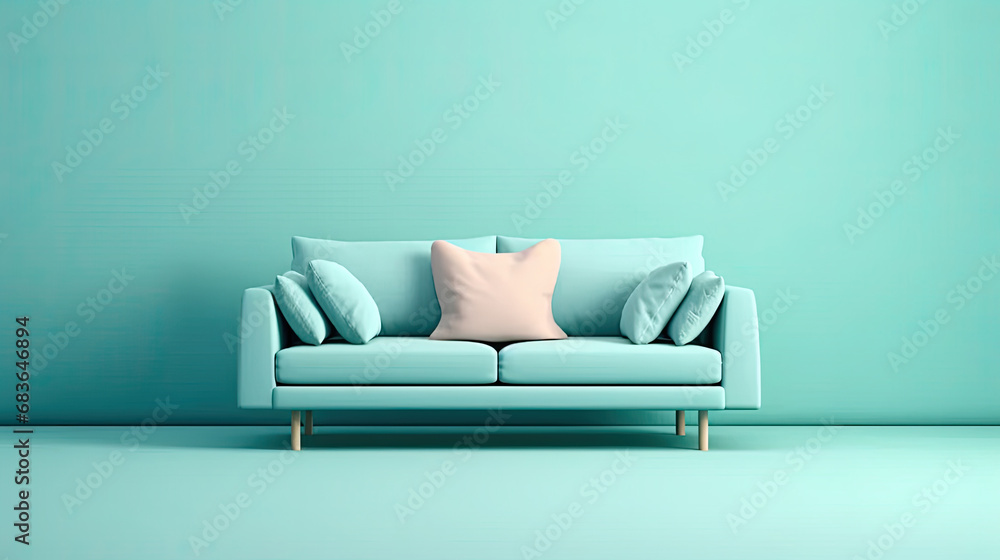 © Planetz - Soft blue sofa on blue background, 3D illustration, generated image. Modern minimalistic living room interior detail. Cosiness, social media and sale concept, creative advertisement idea © Planetz - Soft blue sofa on blue background, 3D illustration, generated image. Modern minimalistic living room interior detail. Cosiness, social media and sale concept, creative advertisement idea