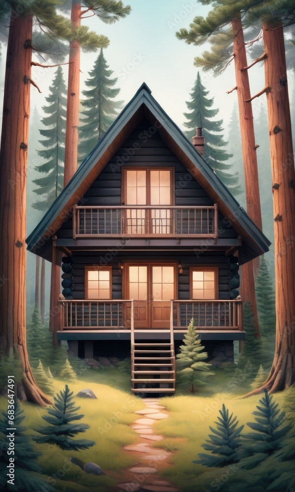 a Cabin Nestled in a Pine Forest a Cabin Nestled in a Pine Forest