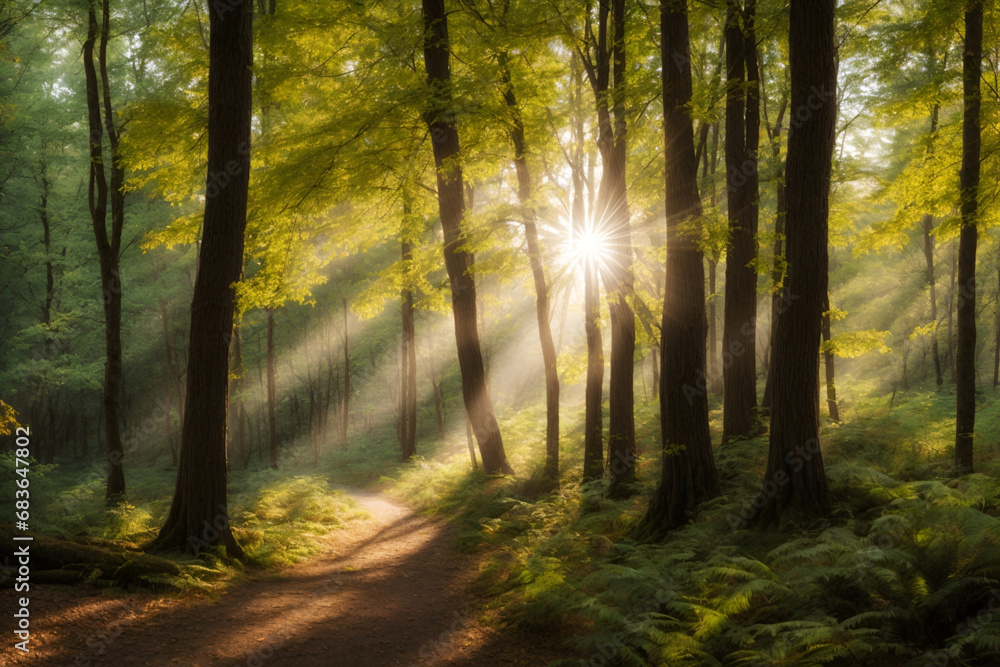 sun rays in the forest