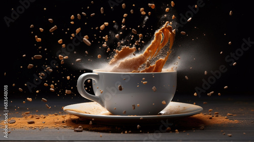 Coffee Beens Exploding Over Cappuccino Cup Background Selective Focus © Image Lounge
