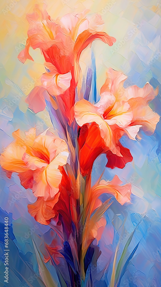 Gladioli Swaying in the Wind Liquid Paint Art Floral Background