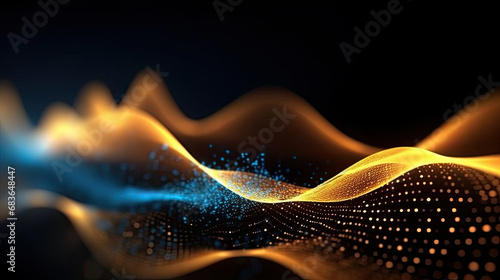 blue and gold soundwave background, abstract blue yellow wave background, 3d wave background