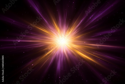 Glowing abstract purple sunburst on black background. AI Generative.
