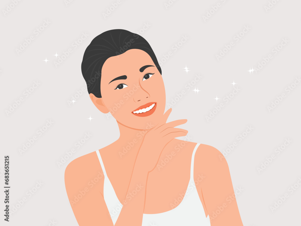 Beautiful, charming young woman with clear skin and health care. Vector illustration. Beautiful, charming young woman with clear skin and health care. Vector illustration.