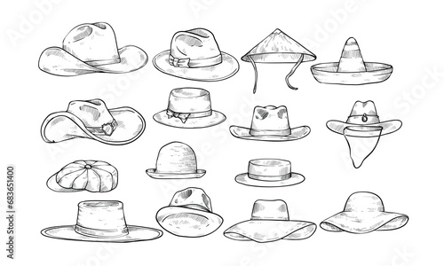 cowboy hat handdrawn illustration engraving