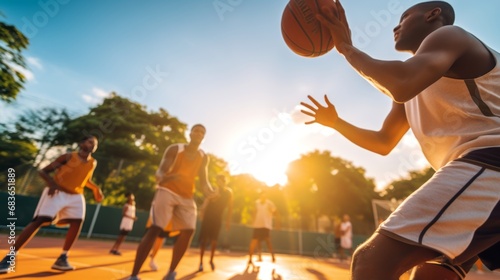 A group of friends playing basketball