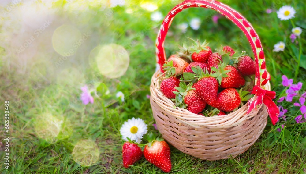 An image of cute fresh strawberries in a basket An image of cute fresh strawberries in a basket