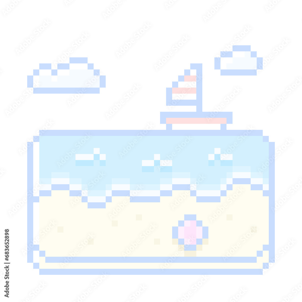 Obraz premium ピクセルアートなヨットと砂浜★PNG