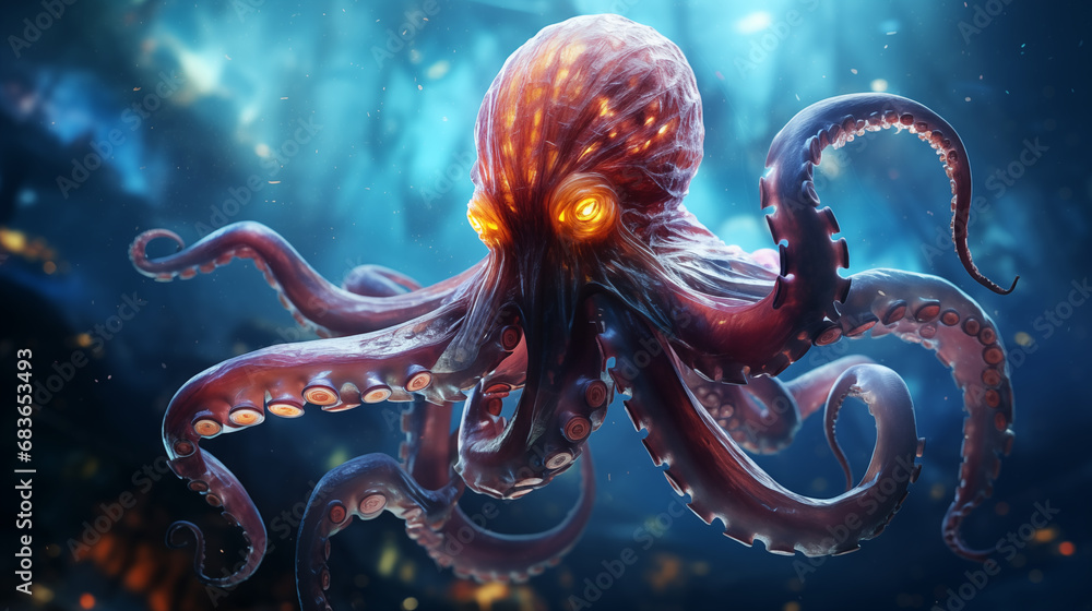Biomorphic abstract emissive SciFi biological photo of the Giant Octopus Biomorphic abstract emissive SciFi biological photo of the Giant Octopus