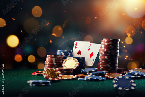 Poker Chips and Cards on a Table. Generative Ai