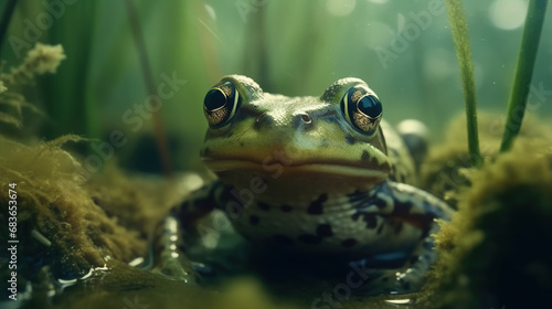 Close Up of A Cute Frog in The Large Rain Forest Vibrant Colorful Blurry Background