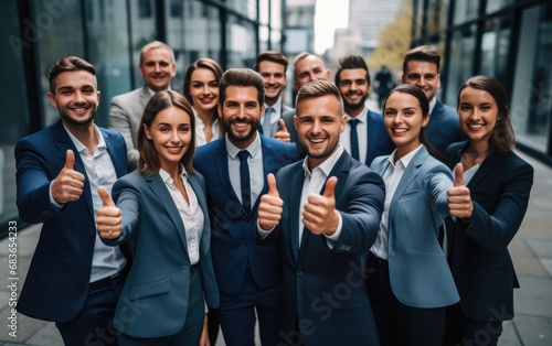Group of successful smiling business people wearing suits