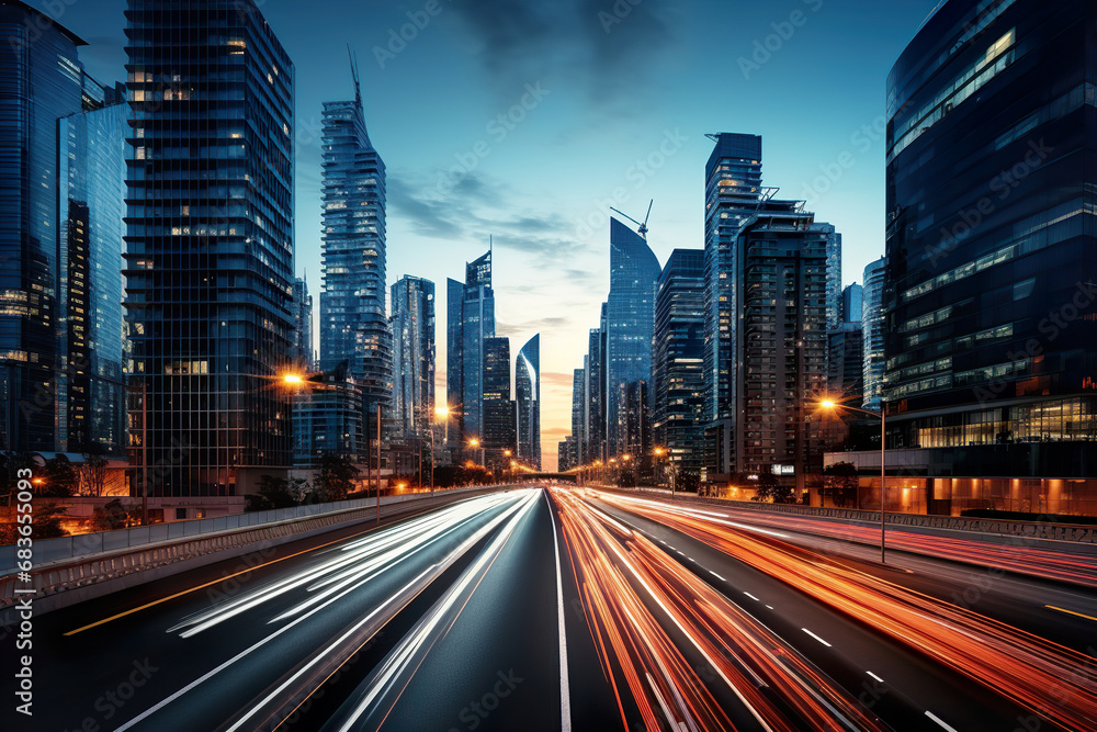 Fototapeta premium Long Exposure Photo of a City Street at Night. Generative Ai