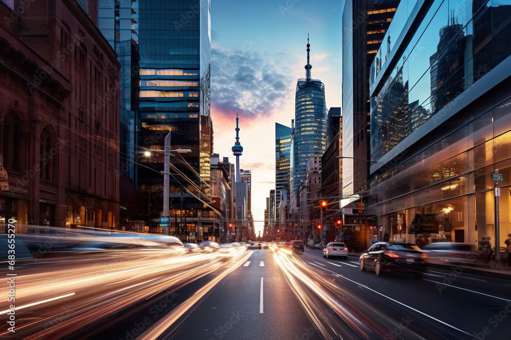 Fototapeta premium Long Exposure Photo of a City Street at Night. Generative Ai