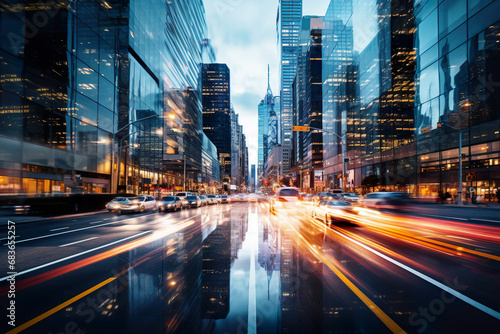 Long Exposure Photo of a City Street at Night. Generative Ai