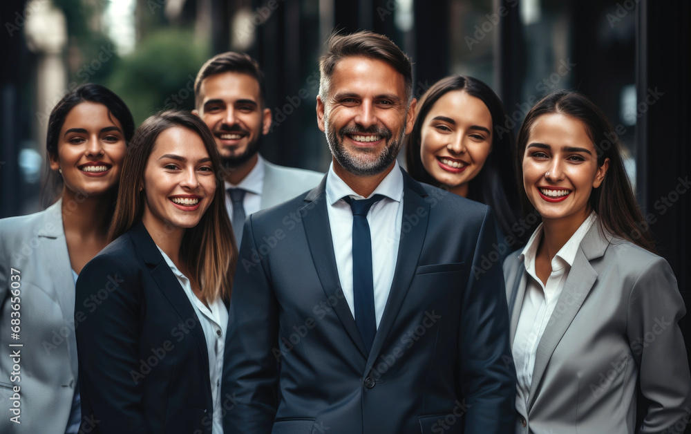 Group of successful smiling business people wearing suits Group of successful smiling business people wearing suits
