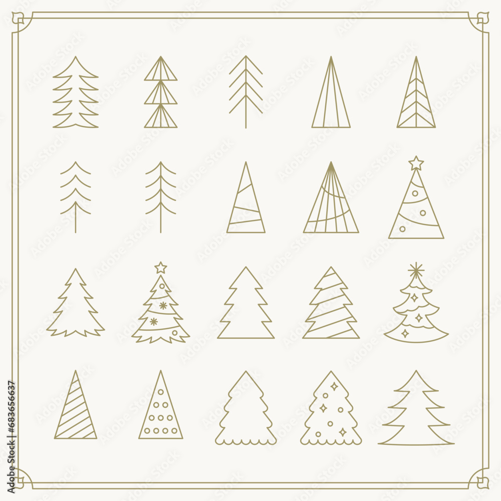 Obraz premium Christmas tree illustration drawn with gold lines.