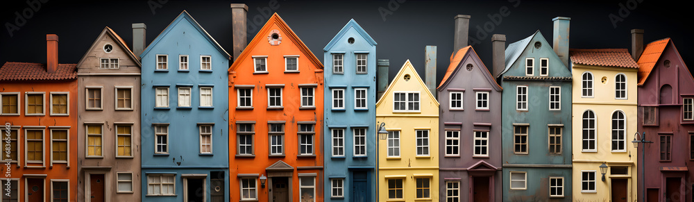 Bright Colors Of Old Houses. Illustration On The Theme Of Fairy Tales And Fantasy, Pictures And Book Illustrations. Generative AI	