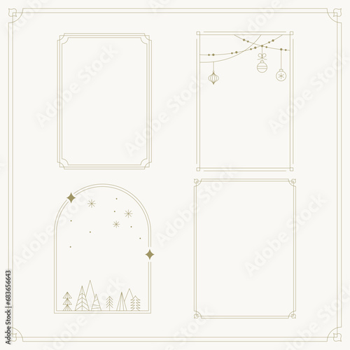 Christmas frame illustration drawn with gold lines.
