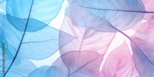Transparent leaves with blue and pink light, Ethereal Elegance: Transparent Leaves with Blue and Pink Light
 
