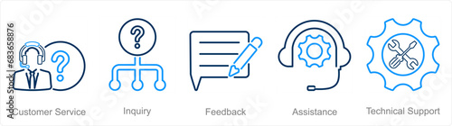 A set of 5 customer service icons as customer service, inquiry, feedback