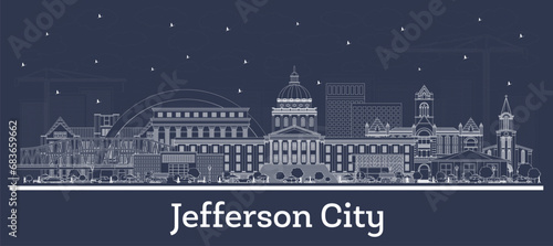 Outline Jefferson City Missouri city skyline with white buildings. Business travel and tourism concept with historic architecture. Jefferson City USA cityscape with landmarks.