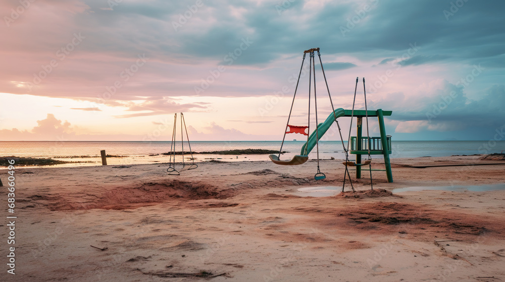 Fototapeta premium Playground on the Beach. Generative Ai