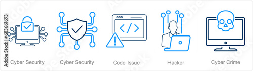 Free Download A set of 5 Cyber Security icons as cyber security, code issue, hacker - GFXLoad