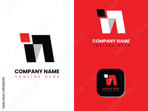 A clean and unique logo design of letters i and n that can fit easily with businesses and companies. There is also an app icon. photo