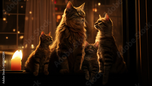 Recreation of a cute cats family. Artificial intelligence