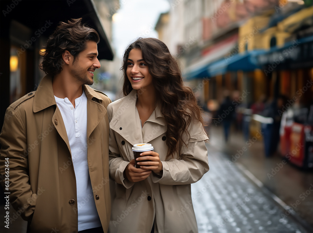 beautiful woman happily smiling as she enjoys a coffee or tea to go in an eco-friendly paper cup beautiful woman happily smiling as she enjoys a coffee or tea to go in an eco-friendly paper cup