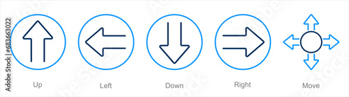 A set of 5 Direction icons as up, left, down